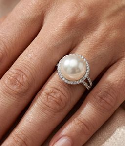 Freshwater Pearl and <b>CZ</b> Bezel Setting <b>Ring</b> in 925 Sterling Silver Rhodium Plated Luxury Jewelry - Product Image 6