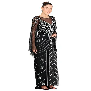 Robe de soirée élégante en maille avec perles de verre et paillettes, col rond, longueur au sol, style sirène, faite à la main - Product Image 6
