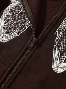 Custom Oversized Y2K Butterfly <b>Rhinestone</b> Zip Up Hoodie Men Women Streetwear Gothic Crystal Graphic Sweatshirt Brown <b>Jacket</b> - Product Image 2