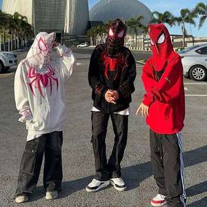 Wholesale Y2K Spider Web Full <b>Zip</b> <b>Up</b> Hoodie Custom Oversized Streetwear Embroidered Fleece Sweatshirt Hip Hop Men Women Hoodie - Product Image 3