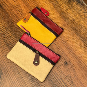 Nouvelle mode portefeuille en cuir véritable recyclé Mini fermeture éclair porte-carte porte-monnaie sac en cuir solide coloré Simple poignet sac à main - Product Image 5