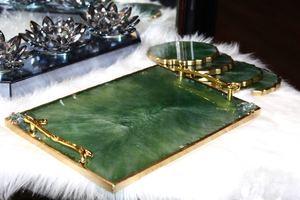 Plateau en cristal de quartz aventurine verte fait main, plateau en résine époxy avec bord en aventurine, plateau blanc et vert émeraude - Product Image 5