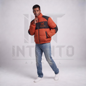 Intento Apparel <b>Men's</b> Finished Solid Stand Collar Windproof <b>Puffer</b> Jacket Dark Gray Zip-Up Winter Sporty <b>Coat</b> - Product Image 4