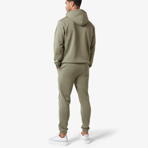 Survêtement d'hiver pour homme, vert olive, à capuche, 100% polyester, manches longues, couleur unie, sweat-shirt décontracté avec poches latérales, coupe classique - Product Image 2