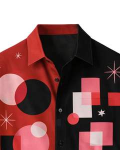 Chemise à manches courtes boutonnée à imprimé géométrique rouge et noir, style streetwear décontracté, été, homme, fabricant OEM, fourniture en gros personnalisée - Product Image 5