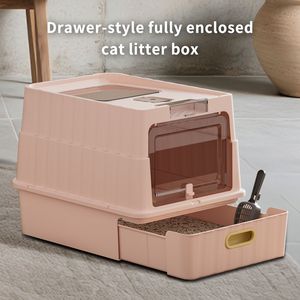 "Modern Pink PP <b>Cat</b> Litter <b>Box</b> Large Inner Space Drawer Style Easy Clean Space-saving Design" - Product Image 1