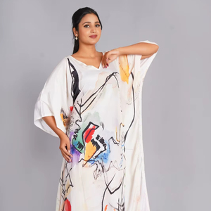 Caftán con Estampado Abstracto Multicolor de Estilo Dibujado a Mano - Product Image 1