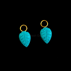 Blue Turquoise Leaf Carved Gemstone <b>Charm</b> Pendant 925 Sterling <b>Silver</b> Gold Plated Jewelry Turquoise Necklace Pendant Wholesale - Product Image 1