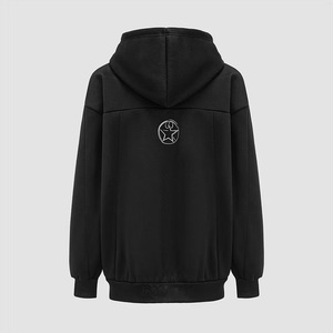 Sweat à capuche zippé noir pour homme avec imprimé abstrait gris sur le devant, logo, coupe ample, en coton French Terry, décontracté, pour l'automne - Product Image 2