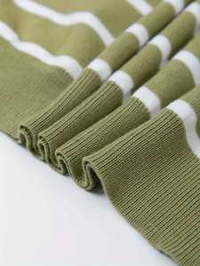 Pull en tricot rayé pour homme, col en V, col polo, coupe ajustée, décontracté, vert olive, blanc, manches longues, tricot en coton - Product Image 5