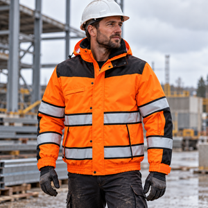 Chaqueta de Trabajo de Alta Visibilidad con Logotipo OEM, Chaqueta con Cremallera para Hombre, Bandas Reflectantes, Forro Polar con Capucha, Bolsillos Utilitarios, Uniforme Industrial de Invierno - Product Image 6