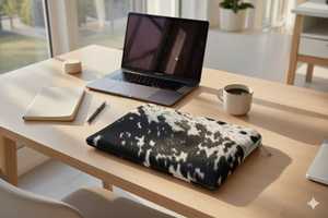 Funda Protectora para Laptop de Cuero con Pelo, Hecha a Mano, de Piel de Vaca, con Logotipo Personalizado LHLS-0008, Venta al Por Mayor - Product Image 4