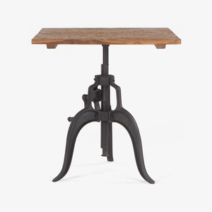 Mesa de comedor industrial de hierro fundido con manivela, altura ajustable, con tablero cuadrado de madera maciza de mango, para bistro, bar o cocina. - Product Image 3