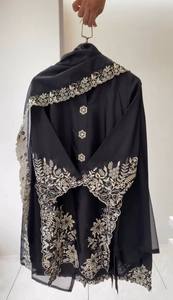 Salwar Kameez traditionnel pour femmes, noir, brodé, en soie, longueur cheville, tenue de mariage, style Inde Pakistan - Product Image 5