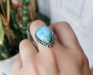 Anillo de Plata Larimar, Anillo de Plata de Ley 925, Plata de Ley 925 Sólida - Product Image 2