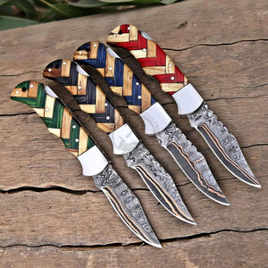 Hot Selling OEM Supported Copper Damascus Steel Folding Pocket Utility Knife 6.5" Back Lock Pakka Wood Handle DIY Industrial - Product Image 3
