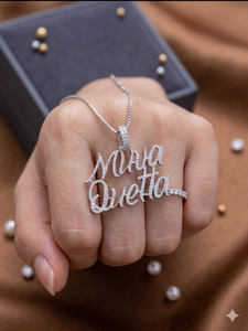 10K White Gold Iced <b>Initial</b> Name <b>Necklace</b> Moissanite Diamond Chunky Custom Cursive Letter Pendants Charms Trendy Unisex Party - Product Image 4