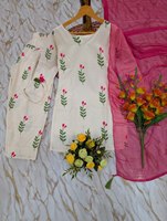 Set 3 Potong Kurti Pendek Katun Premium Wanita & Celana & Nazneen Dupatta – Pakaian Etnik India
