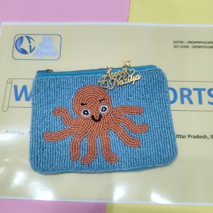 Monedero de Pulpo con Cuentas Hecho a Mano, Bolsa con Cremallera, Patrón de Animal Marino Azul, Mini Cartera para Mujer, Bolsa Pequeña con Bordado de Cuentas Artesanal - Product Image 1