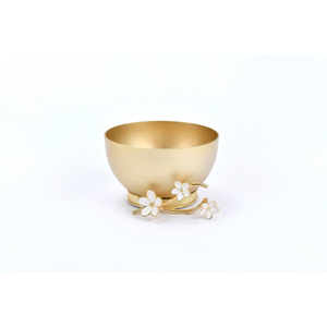 Bol martelé en métal doré fait main avec poignées en forme de branche florale, centre de table décoratif vintage, bols de service pour collations - Product Image 1