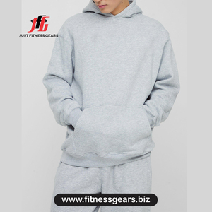 Survêtement à capuche pour homme, écologique, gris uni, en coton, coupe classique, avec poches latérales, pour l'hiver - Product Image 3