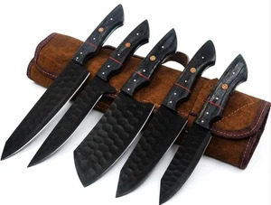 Ensemble de couteaux de cuisine en acier carbone de qualité supérieure, 5 pièces, avec manches en bois, lames forgées, couteaux de chef de qualité industrielle - Product Image 6