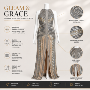 Luxury Hand Embellished Geometric <b>Sequin</b> Evening Gown for Women High Neck Sleeveless Party Dress Elegant Front Slit Designer - Product Image 5