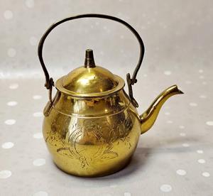 Vintage Brass Tea Kettle With <b>Lid</b> Metal Handle Decorative Engraved Design Water <b>Pot</b> Kettles - Product Image 1