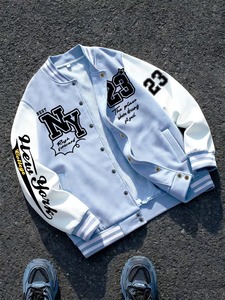 Premium Streetwear Light Blue <b>Summer</b> Varsity <b>Jacket</b> <b>Men</b> Baseball Style High Quality OEM Wholesale Supply Breathable Eco-Friendly - Product Image 1