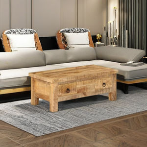 Mesas de Centro Cuadradas de Estilo Industrial Moderno, Madera Sólida, Cajones de Almacenamiento, Ecológicas, Ligeras, Hechas a Mano, Ajustables, Muebles para el Hogar - Product Image 1