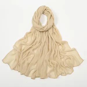 Nouveau Hijab en Rayonne Froissée pour Femme, Châle Uni Grande Taille, Foulard Islamique, Turban, Bandeau et Écharpe - Product Image 5