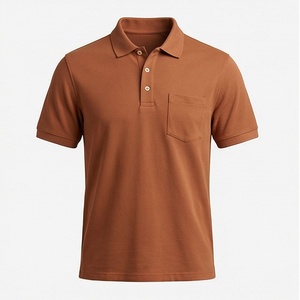 Camisa Polo Oxford de Manga Corta para Hombre, Color Marrón, con Bolsillo, Corte Regular Informal, Diseño Tejido Sólido - Product Image 1