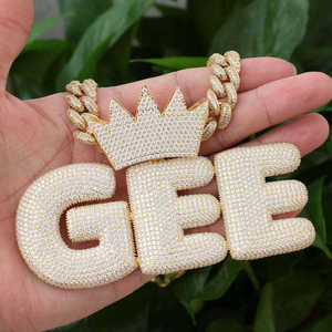 Collier chaîne avec pendentif lettre couronne en forme de glaçon, plaqué argent et or, incrustation de moissanite, bijoux hip-hop pour hommes - Product Image 4