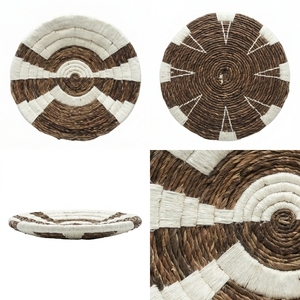 Panier mural en macramé en écorce de bananier naturelle, plateau peu profond rond à rayures géométriques en arc, décoration artistique pure pour aménagement de pièce, artisanat bohème - Product Image 2