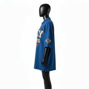 Camiseta polo transpirable para mujer, de algodón piqué GSM grueso, color azul oscuro, corte holgado, con logo personalizado impreso en caliente. Camisetas polo para mujer. - Product Image 3