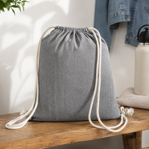 Recycled Cotton <b>Drawstring</b> <b>Backpack</b> 225 GSM Grey 35x40 cm Rope Strap Gym Bag Custom Logo Promotional Wholesale OEM Private Label - Product Image 4