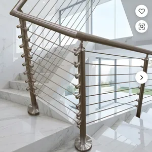 Barandilla Moderna de Acero Inoxidable para Escaleras con Cables Horizontales, Postes Pulidos y Pasamanos para Diseño de Seguridad en Escaleras Interiores - Product Image 4