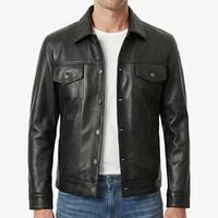 Veste de luxe pour homme en cuir véritable, coupe ajustée, en peau de mouton véritable, noire, style camionneur, boutonnée, vintage, décontractée, manteau d'extérieur, vente en gros