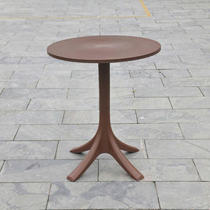 The <b>Brown</b> Colored Round Plastic <b>Table</b> with Pedestral <b>Table</b> Base - An Elegant Outdoor Plastic <b>Table</b> for a Garden Evening - Product Image 1