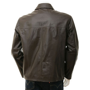 Veste en cuir véritable marron pour homme, col classique, fermeture éclair sur le devant, manteau décontracté, vente en gros, style streetwear, veste de mode d'hiver - Product Image 2
