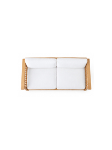 Canapé-lit scandinave en bois massif avec coussins en tissu blanc, design convertible pour salon, 2 places, accoudoir droit - Product Image 2