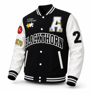 Men's Varsity <b>Jacket</b> Woolen Body Leather Sleeves Embroidered Logo Style Winter Wear Letterman <b>Jacket</b> Quilted Lining OEM - Product Image 6