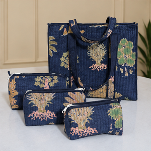 Sac fourre-tout bohème léger et de qualité supérieure pour femme, motif imprimé à la main bleu marine et vert sauge, en coton matelassé, sac à bandoulière portable pour l'hiver - Product Image 5