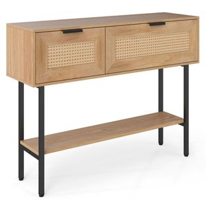 Consolle in Rattan Naturale con Ripiani Aperti e Armadietti, Telaio Robusto in Acciaio al Carbonio da 40 Pollici per Ingresso o Soggiorno - Product Image 3