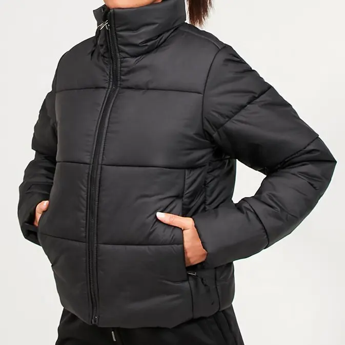 Wholesale Customized womens winter ladies Polyester puffer jackets Plus size stand collar Black quilted Puffer Jackets coats