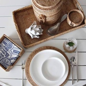 Sous-verres et sets de table ronds en rotin tressé naturel, style bohème, fabriqués au Vietnam, pour la décoration de table - Prix de gros abordable - Product Image 1