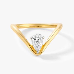 Bague en or jaune 14 carats avec diamant de laboratoire CVD taille poire certifié IGI, couleur FG, pureté VS1, bijoux fins de luxe pour femme, fiançailles - Product Image 4