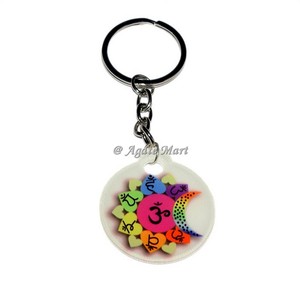 Chakra Sanskrit sculpté porte-clés en pierre précieuse Om guérison Style Feng Shui pour la décoration de la maison en agate - Product Image 2