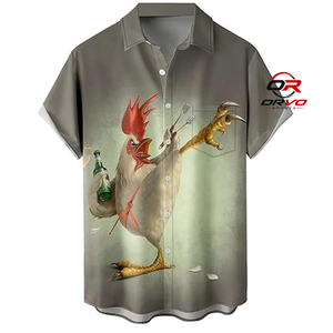 Chemise décontractée à manches courtes pour homme ORVO Sports, imprimé perroquet hawaïen, dégradé bleu noir, col rabattu, séchage rapide, polyester - Product Image 5