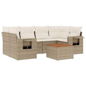 Ensemble de canapé de jardin 7 pièces à pieds réglables en rotin PE beige, mobilier d'extérieur confortable et élégant - Product Image 2